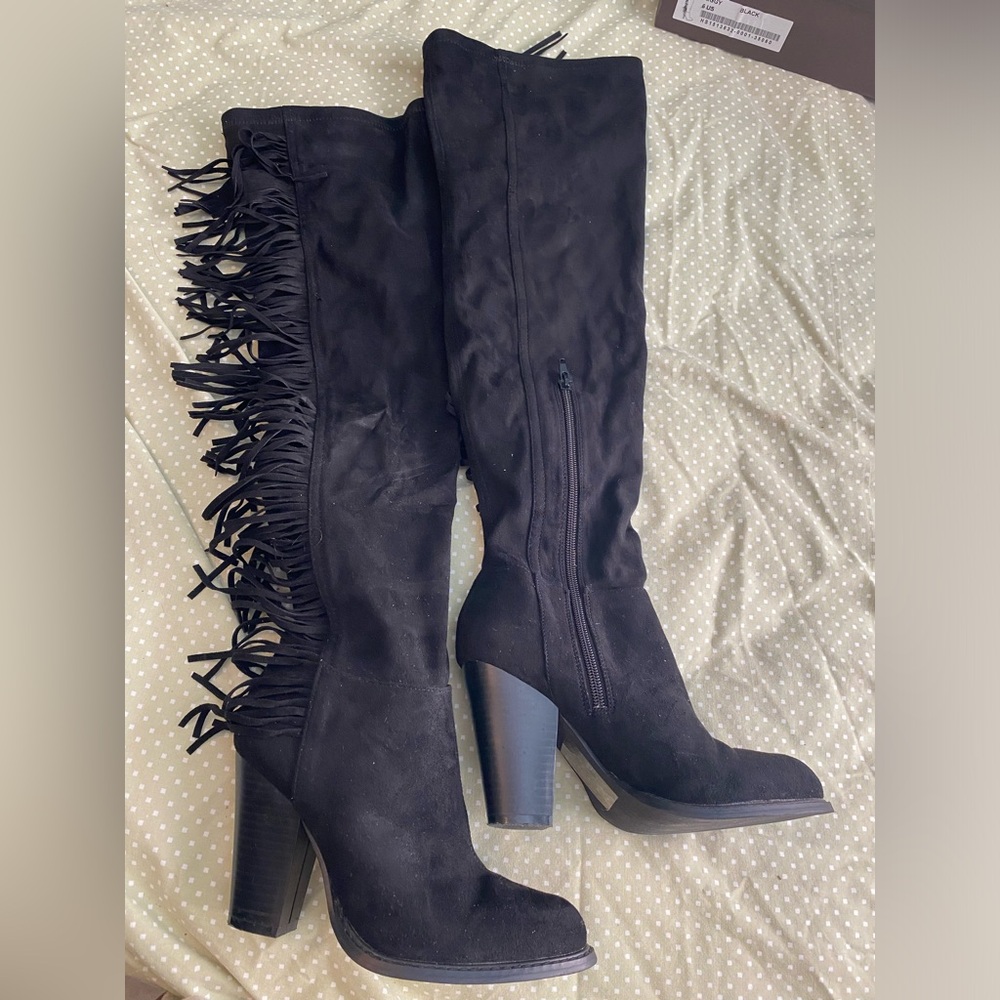 OTK Black Fringe Boot - Size 6